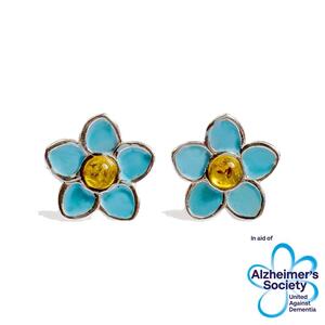 Handpainted Forget Me Not Stud Earrings In Silver And Amber Default Title