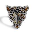 Click to view product details and reviews for Large Magnificent Leopard Head Adjustable Ring In Silver And Amber Default Title.