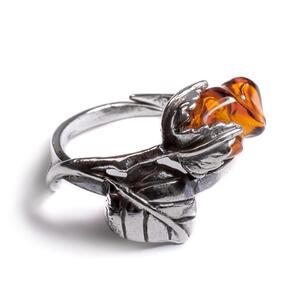 English Rose Adjustable Ring In Silver And Amber Default Title
