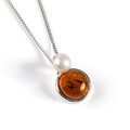 Click to view product details and reviews for Round Pearl Necklace In Silver And Amber Green 16 42cm.