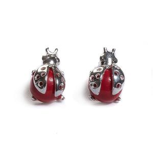 Little Ladybird Stud Earrings In Silver And Coral Default Title
