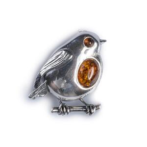 Robin Brooch In Silver And Amber Default Title