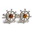 Click to view product details and reviews for Ship Wheel Cufflinks In Silver And Amber Cognac.