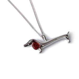 Sausage Dog Dachshund Necklace In Silver And Amber 22 56cm