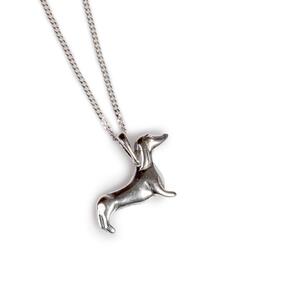 Miniature Dachshund Sausage Dog Necklace In Silver 16 42cm