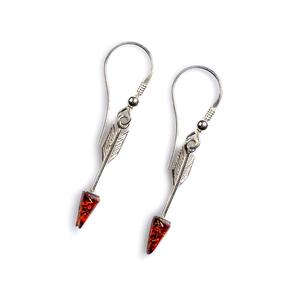 Arrow Drop Earrings In Silver And Cognac Amber Green Arrow Drop Earrings In Silver And Cognac Amber Green