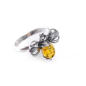 Bumble Bee Ring In Silver And Yellow Amber Yellow P
