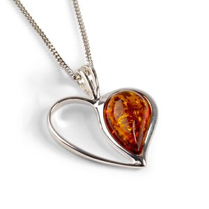 Heart Necklace In Silver And Amber Cognac 16 42cm