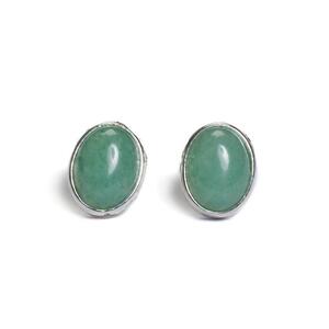 Small Oval Stud Earrings In Silver And Aventurine Default Title