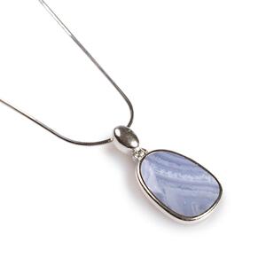 Blue Lace Agate Necklace Set In Silver 16 42cm