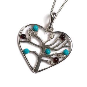Symbol Of Love Heart Necklace In Silver Turquoise And Cherry Amber 165 42cm