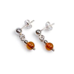 Drop Ball Earrings In Silver And Amber Cognac