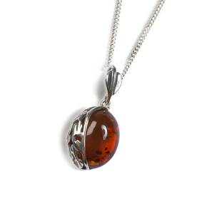 Cognac Amber Oval Necklace In Silver 16 42cm