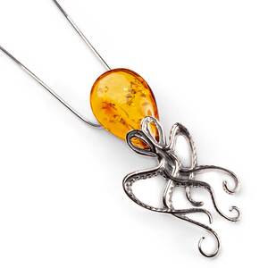 Large Octopus Necklace In Silver And Amber 20 51cm