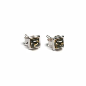 Square Stud Earrings In Silver And Green Amber Default Title