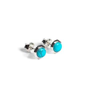 Small Round Stud Earrings In Silver And Turquoise Default Title