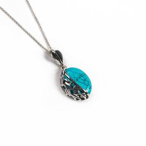 Oval Turquoise Necklace In Silver 16 42cm