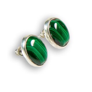 African Malachite Oval Stud Earrings Natural Designer Gemstone Default Title
