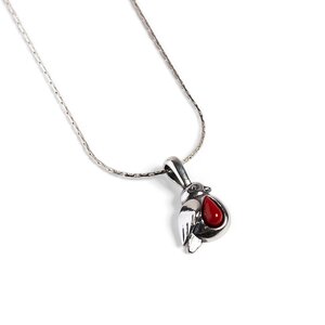 Miniature Robin Necklace In Silver And Coral 20 51cm