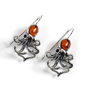 Statement Octopus Earring In Silver And Amber Default Title
