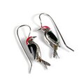 Click to view product details and reviews for Green Woodpecker Bird Hook Earrings In Silver Amber And Coral Default Title.
