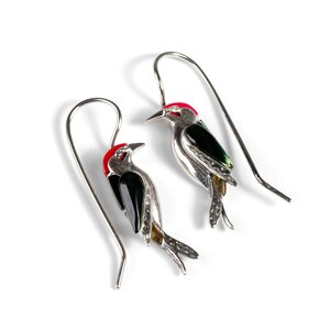 Green Woodpecker Bird Hook Earrings In Silver Amber And Coral Default Title