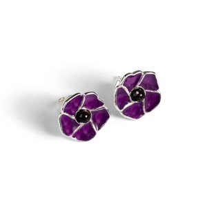 Hand Painted Purple Poppy Stud Earrings In Silver And Amber Default Title