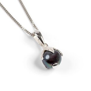 Natural Cultured Black Pearl Necklace In Silver 16 40cm Black Pearl