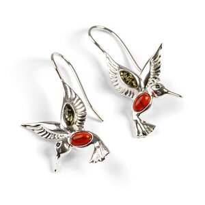Hummingbird Hook Earrings In Silver Green Amber And Coral Default Title