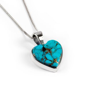Sky Blue Copper Turquoise Heart Necklace Natural Designer Gemstone 16 40cm