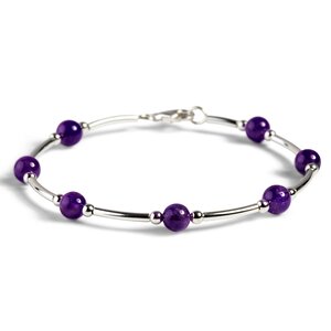 Bead Tube Bangle In Silver And Amethyst Default Title