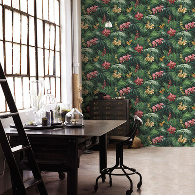 Global Fusion Tropical Florals Wallpaper Red Galerie G56434