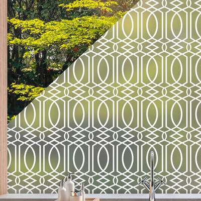 Moroccan Trellis Frosted Window Privacy Panel - 380(w) x 1200(h) mm / Grey