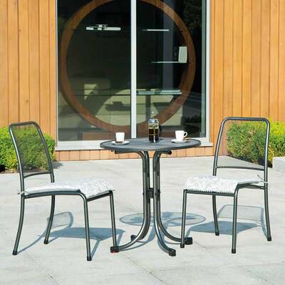 Alexander Rose Portofino Bistro 2 Seater Side Chair Round Set, With Charcoal Stripe Cushions