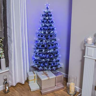 Green Christmas Tree 2ft to 6ft with Blue LED Lights and Stars and White Fibre Optics, 3ft / 90cm