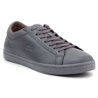Lacoste Mens Straightset 4 Srm Leather Shoes - Gray