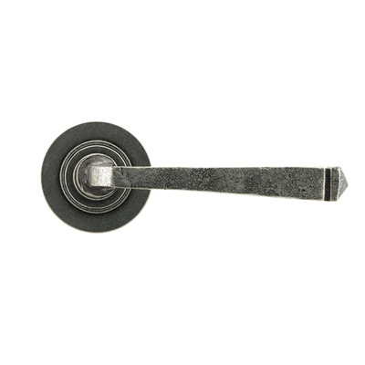 From The Anvil Avon Door Handles On Round Rose, Pewter With Plain Rose - 45631 (sold in pairs) PEWTER - UNSPRUNG