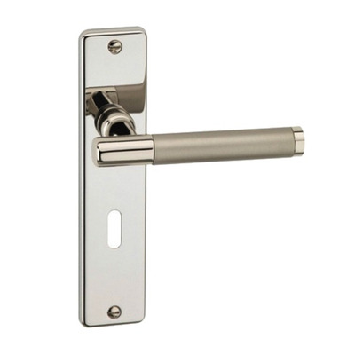 Urfic Biarritz Style Save Door Handles On Backplate, Dual Finish Polished Nickel & Satin Nickel - 5510-5215-04G (sold in pairs) LATCH