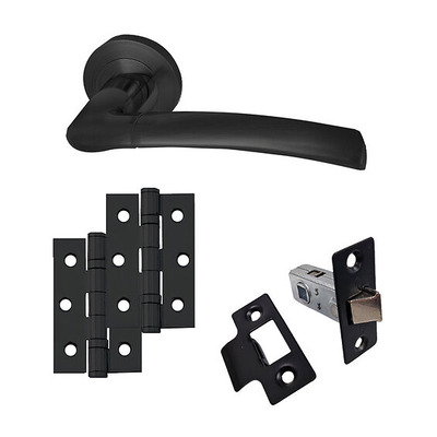 Intelligent Hardware Falcon Latch Pack Including Handles On Round Rose, Latch & Hinges (x2), Matt Black - TDKFALCON65LATCHPACK 65mm (2.5 INCH) - MATT BLACK ***Please Allow 7-10 Working Days For Delivery***