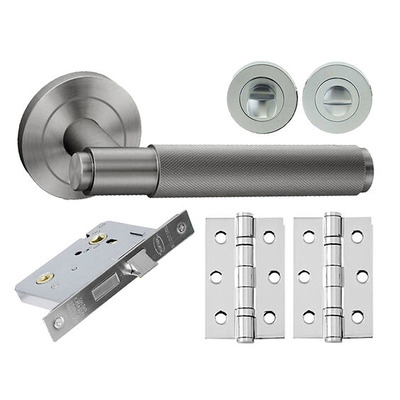 Intelligent Hardware Knurled Bathroom Pack Including Handles On Round Rose, Satin Chrome - TDKKNURLED65BATHSCP 65mm (2.5 INCH) - SATIN CHROME ***Please Allow 7-10 Working Days For Delivery***