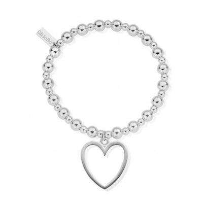 Mini Small Ball Bracelet with Open Heart Charm - Silver