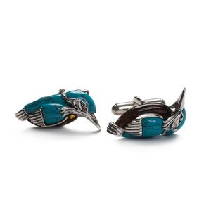 Kingfisher Bird Cufflinks In Silver Turquoise And Amber Default Title