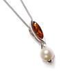 Click to view product details and reviews for Marquise Pearl Necklace In Silver And Amber 16 40cm.