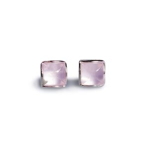 Small Square Stud Earrings In Silver And Rose Quartz Default Title