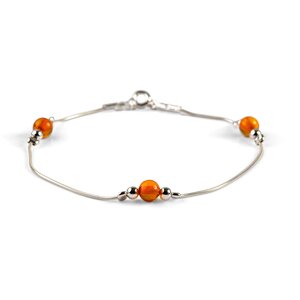 Bead Bracelet In Silver And Amber Cognac