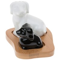 Joe Davies Black/White Dog and Puppy Cruet Set with Bamboo Stand