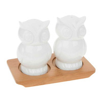 Joe Davies White Bamboo Owl Cruet Set