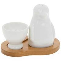 Joe Davies White Bamboo Egg Cup & Penguin Salt Shaker