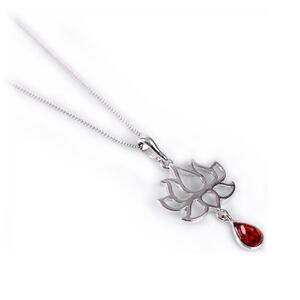 Lotus Flower Necklace In Silver And Amber 16 42cm