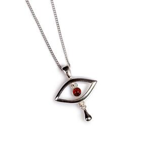 Evil Eye Drop Necklace In Silver And Amber 22 56cm